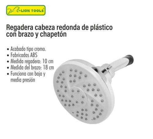 Regadera cabeza redonda de plástico con brazo y chapetón