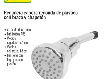 Regadera cabeza redonda de plástico con brazo y chapetón 6.4 cm