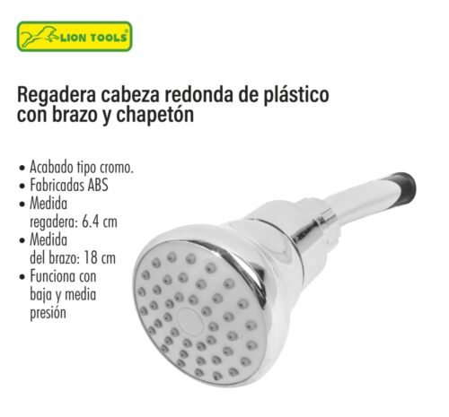 Regadera cabeza redonda de plástico con brazo y chapetón 6.4 cm