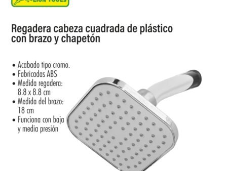 Regadera cabeza cuadrada de plástico con brazo y chapetón 12 cm