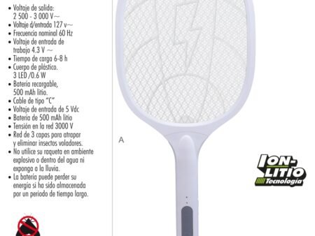 Raqueta mata mosquitos recargable con base