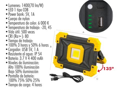 Lampara recargable de mano tipo reflector