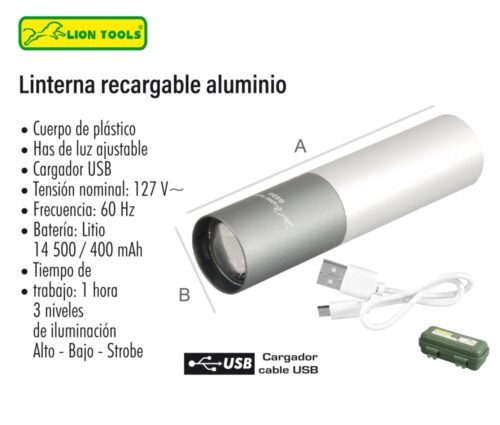 Linterna recargable de aluminio