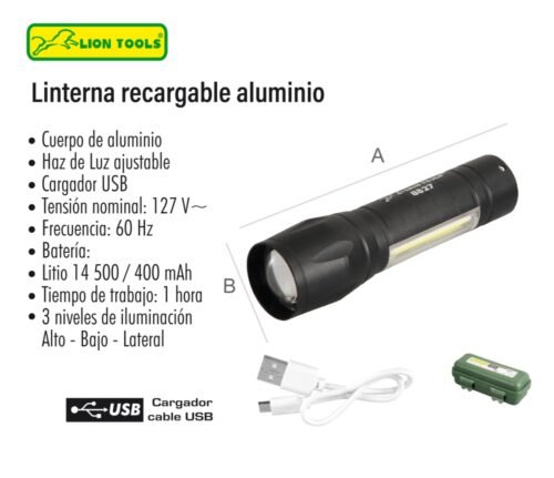 Linterna recargable de aluminio