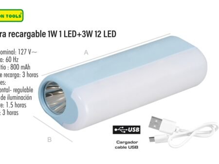 Lampara recargable 1 w 1 led + 3 w 12 led