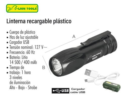 Linterna recargable de plástico