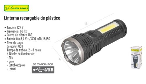 Linterna recargable de plástico