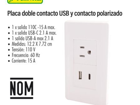 Placa doble contacto usb y contacto polarizado