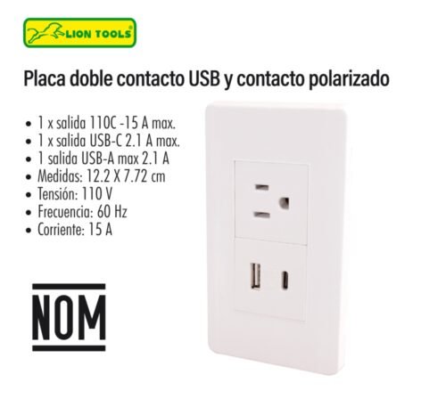 Placa doble contacto usb y contacto polarizado
