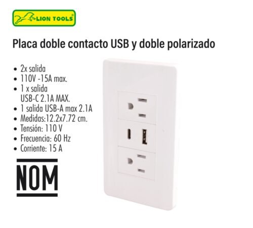 Placa doble contacto usb y contacto doble polarizado