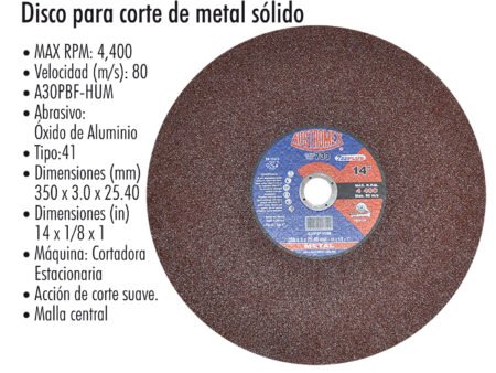 Disco para corte de metal sólido