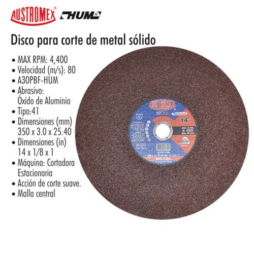 Disco para corte de metal sólido
