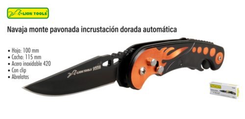 Navaja monte pavonada incrustación dorada automática